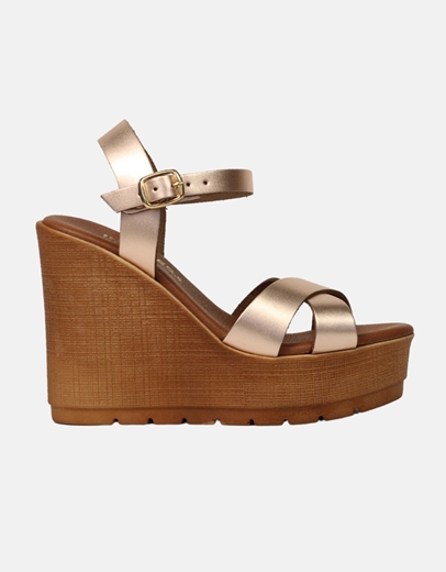 Εικόνα της Δερμάτινες πλατφόρμες χιαστί με μπαρέτα Ελληνικής κατασκευής Χαλκός