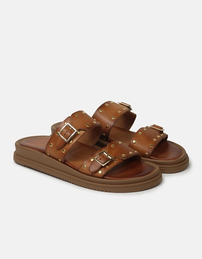 Εικόνα της Δερμάτινα flat σανδάλια με τρουκς Ταμπά