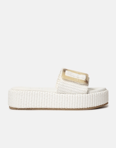 Εικόνα της Δερμάτινα flatforms Ελληνικής κατασκευής με φαρδιά φάσα Λευκό