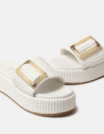 Εικόνα της Δερμάτινα flatforms Ελληνικής κατασκευής με φαρδιά φάσα Λευκό