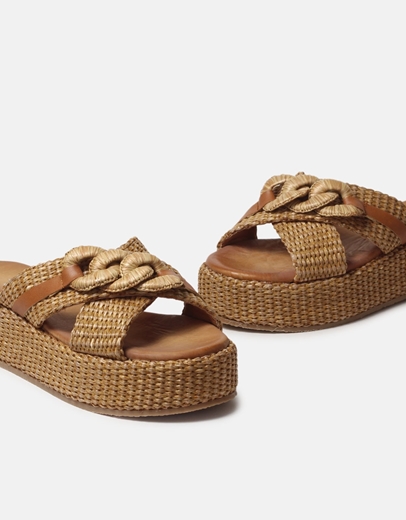 Εικόνα της Δερμάτινα flatforms Ελληνικής Κατασκευής με χιαστί σχέδιο Ταμπά