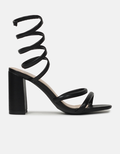 Εικόνα της Lace up πέδιλα με τετράγωνο τακούνι Μαύρο
