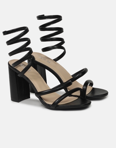 Εικόνα της Lace up πέδιλα με τετράγωνο τακούνι Μαύρο