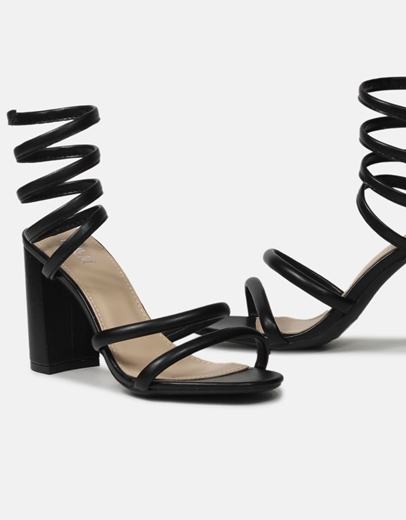 Εικόνα της Lace up πέδιλα με τετράγωνο τακούνι Μαύρο