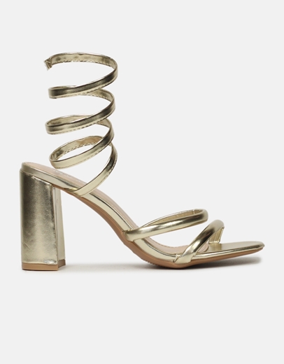 Εικόνα της Lace up πέδιλα με τετράγωνο τακούνι Χρυσό