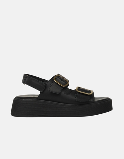 Εικόνα της Δερμάτινα flatforms Ελληνικής κατασκευής με μεταλλικούς τοκάδες Μαύρο