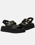 Εικόνα από Δερμάτινα σανδάλια flatforms με μεταλλικούς τοκάδες Μαύρο