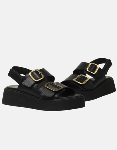 Εικόνα της Δερμάτινα flatforms Ελληνικής κατασκευής με μεταλλικούς τοκάδες Μαύρο