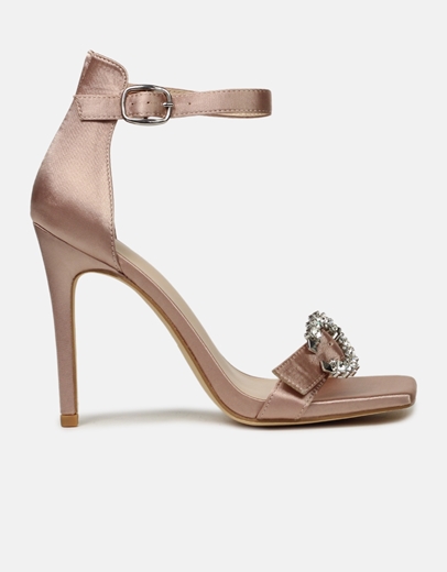 Εικόνα της Σατέν ψηλοτάκουνα πέδιλα με μπαρέτα Σομόν