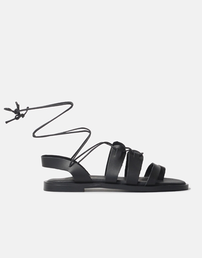 Εικόνα της Δερμάτινα lace up σανδάλια Ελληνικής κατασκευής Μαύρο