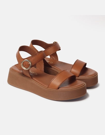 Εικόνα της Δερμάτινα σανδάλια flatforms Ελληνικής Κατασκευής Ταμπά