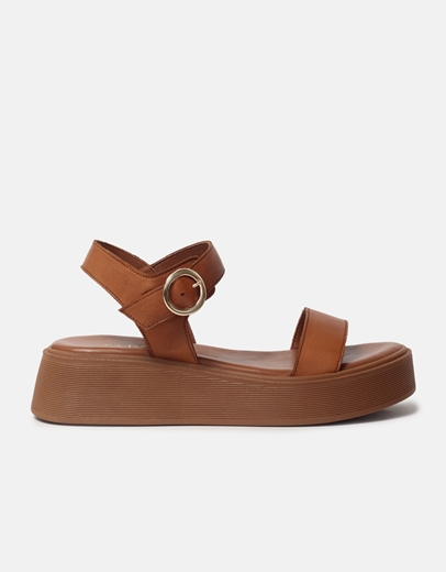 Εικόνα της Δερμάτινα σανδάλια flatforms Ελληνικής Κατασκευής Ταμπά