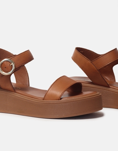 Εικόνα της Δερμάτινα σανδάλια flatforms Ελληνικής Κατασκευής Ταμπά