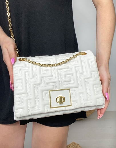 Εικόνα της Tσάντα ώμου με μοτίβο μαιάνδρου S Λευκό