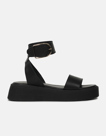 Εικόνα της Δερμάτινα flatforms Ελληνικής κατασκευής με μπαρέτα Μαύρο