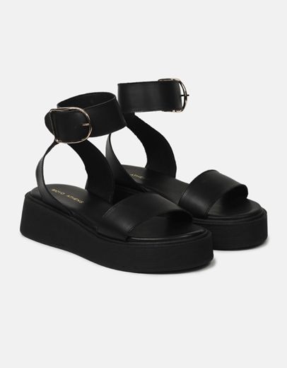 Εικόνα της Δερμάτινα flatforms Ελληνικής κατασκευής με μπαρέτα Μαύρο