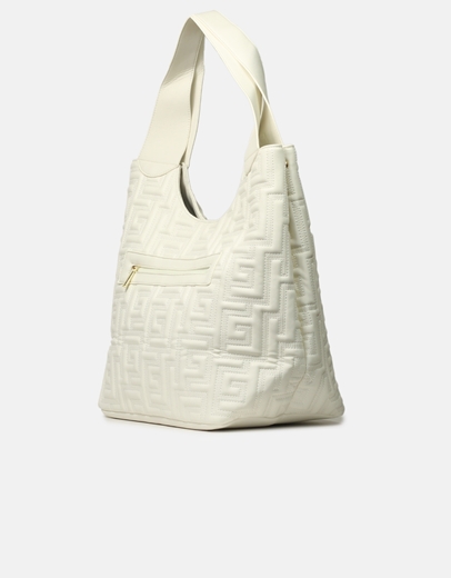 Εικόνα της Τσάντα χειρός με αλυσίδα και μοτίβο μαιάνδρου Μπεζ