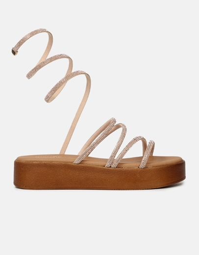 Εικόνα της Lace up flatforms Ελληνικής κατασκευής με strass Χαλκός