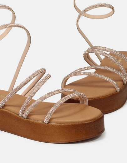 Εικόνα της Lace up flatforms Ελληνικής κατασκευής με strass Χαλκός