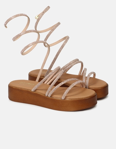 Εικόνα της Lace up flatforms Ελληνικής κατασκευής με strass Χαλκός