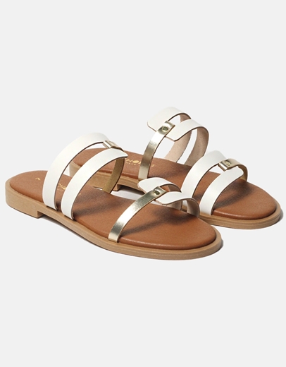 Εικόνα της Δερμάτινα σανδάλια Ελληνικής κατασκευής με ιδιαίτερο σχέδιο Λευκό