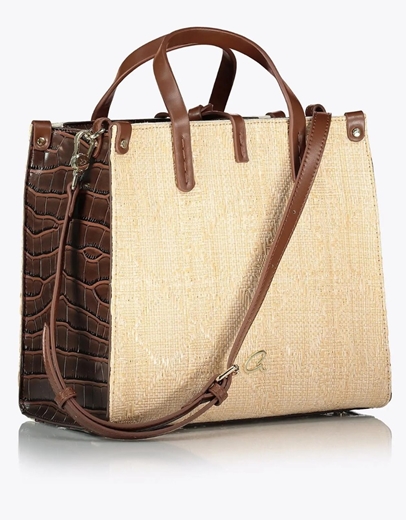 Εικόνα της Τσάντα χειρός ψάθινη με έξτρα τσάντα Καφέ