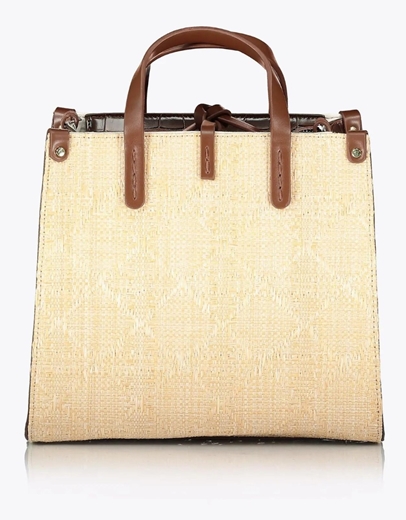 Εικόνα της Τσάντα χειρός ψάθινη με έξτρα τσάντα Καφέ