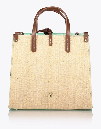 Εικόνα της Τσάντα χειρός ψάθινη με έξτρα τσάντα Μέντα