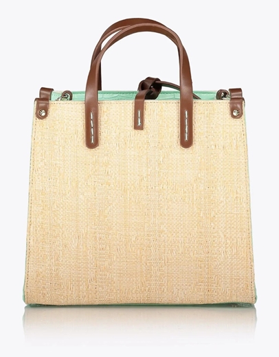 Εικόνα της Τσάντα χειρός ψάθινη με έξτρα τσάντα Μέντα