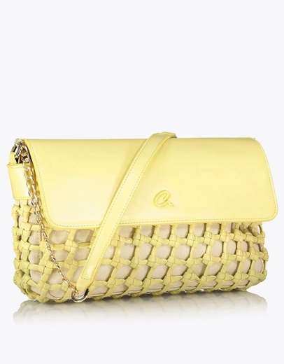 Εικόνα της Τσάντα ώμου SUNNIVA με πλεγμένες λεπτομέρειες Κίτρινο