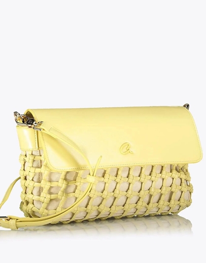 Εικόνα της Τσάντα ώμου SUNNIVA με πλεγμένες λεπτομέρειες Κίτρινο
