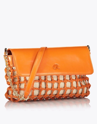 Εικόνα της Τσάντα ώμου SUNNIVA με πλεγμένες λεπτομέρειες Πορτοκαλί