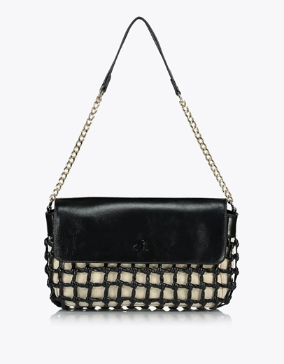 Εικόνα της Τσάντα ώμου SUNNIVA με πλεγμένες λεπτομέρειες Μαύρο