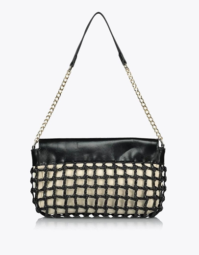 Εικόνα της Τσάντα ώμου SUNNIVA με πλεγμένες λεπτομέρειες Μαύρο