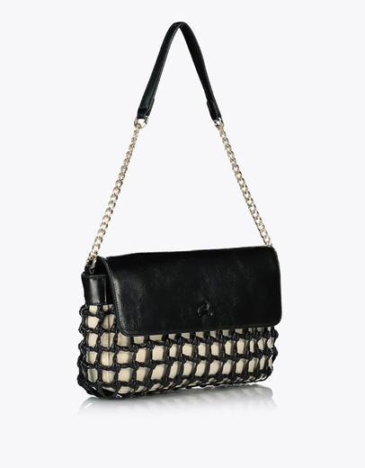 Εικόνα της Τσάντα ώμου SUNNIVA με πλεγμένες λεπτομέρειες Μαύρο