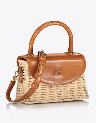Εικόνα της Ψάθινη τσάντα DEIA με στρογγυλή λαβή Κάμελ