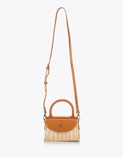 Εικόνα της Ψάθινη τσάντα DEIA με στρογγυλή λαβή Κάμελ