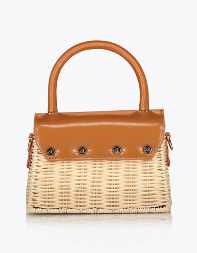 Εικόνα της Ψάθινη τσάντα DEIA με στρογγυλή λαβή Κάμελ