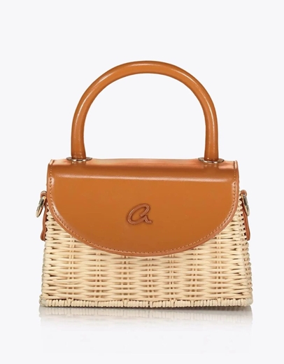 Εικόνα της Ψάθινη τσάντα DEIA με στρογγυλή λαβή Κάμελ