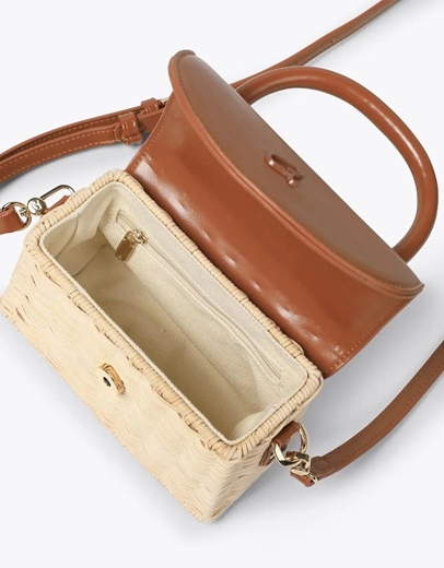 Εικόνα της Ψάθινη τσάντα DEIA με στρογγυλή λαβή Κάμελ