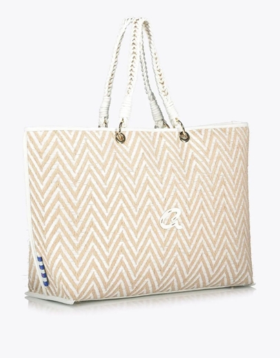 Εικόνα της Ψάθινη τσάντα θαλλάσης ψαροκόκαλο Λευκό