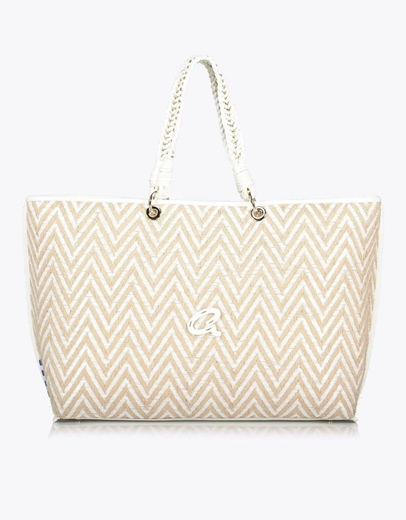 Εικόνα της Ψάθινη τσάντα θαλλάσης ψαροκόκαλο Λευκό