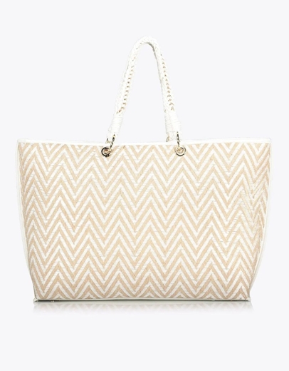 Εικόνα της Ψάθινη τσάντα θαλλάσης ψαροκόκαλο Λευκό