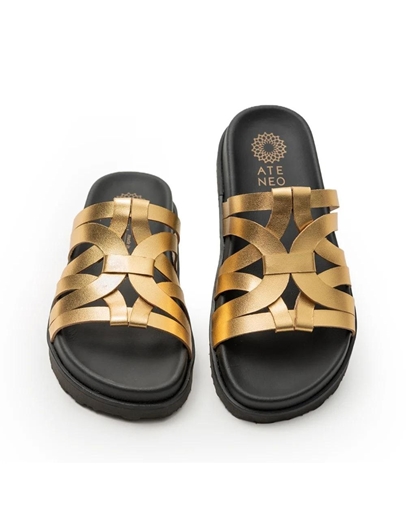 Εικόνα της Δερμάτινα σανδάλια Ελληνικής κατασκευής με ιδιαίτερο σχέδιο Χρυσό