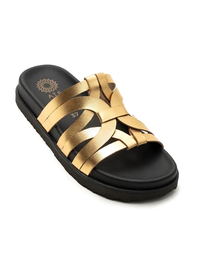 Εικόνα της Δερμάτινα σανδάλια Ελληνικής κατασκευής με ιδιαίτερο σχέδιο Χρυσό