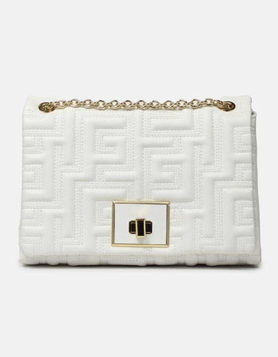 Εικόνα της Τσάντα ώμου με μοτίβο μαιάνδρου L Λευκό