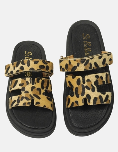 Εικόνα της Σανδάλια flat Ελληνικής Κατασκευής με λουράκια και velcro Λεοπάρ