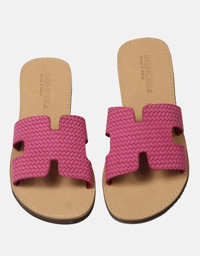 Εικόνα της Δερμάτινα σανδάλια Ελληνικής κατασκευής με σχέδιο πλέξης Φούξια