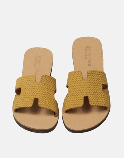 Εικόνα της Δερμάτινα σανδάλια Ελληνικής κατασκευής με σχέδιο πλέξης Κίτρινο