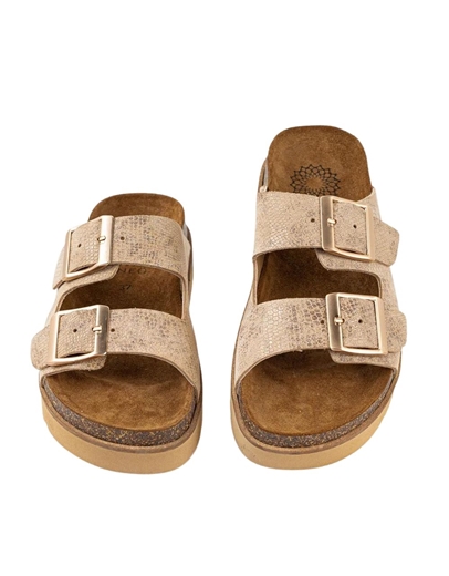 Εικόνα της Δερμάτινα σανδάλια Ελληνικής κατασκευής με χρυσό τοκά Nude